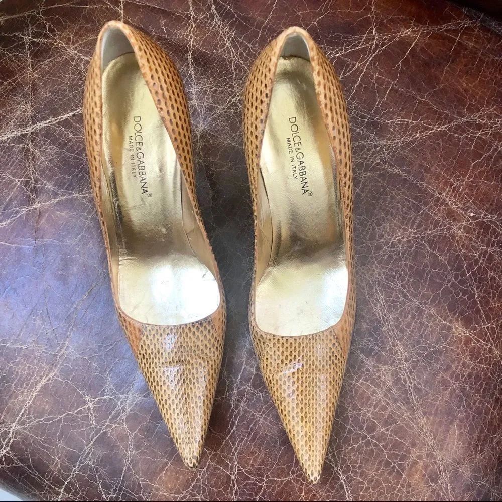 Dolce&Gabbana brown snakeskin pointed pumps 7.5